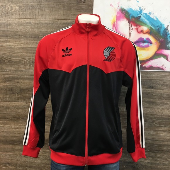 VINTAGE Adidas Portland Trail Blazers Track Jacket Full Zip Red Black Mens XL